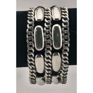 Vintage Sterling Silver Triple Chain Panther & Curb Link Bracelet 7.5 Inches 51g